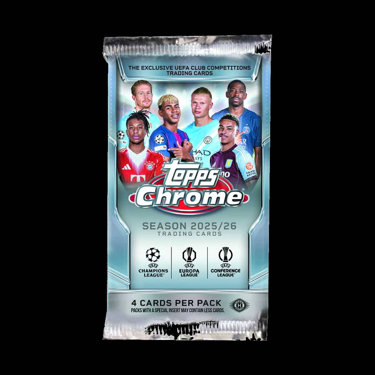 2025/26 Topps UEFA Club Competitions Chrome Soccer 4 Kort Hobby Pack